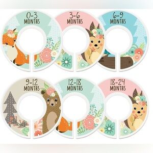 Woodland Creatures Baby Clothes Closet Dividers with Animal Floral By Modish 6pc